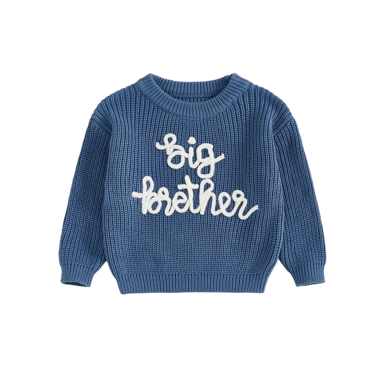 Toddler Boy Big Brother Fall Sweater Letter Embroidered Crewneck Long Sleeve Pullover Chunky Knit Tops