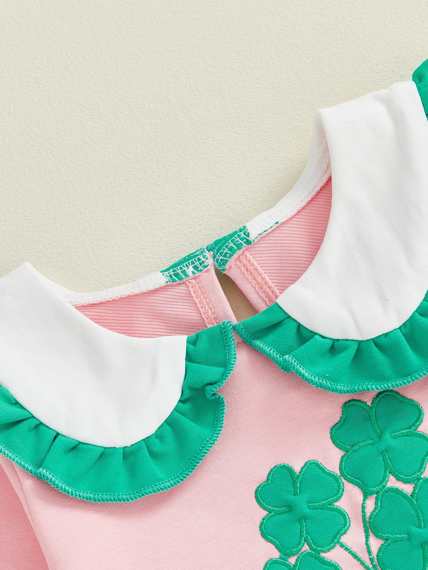 Baby Toddler Girl 2Pcs Spring Outfit Clover Bow Embroidered Doll Collar Top and Flare Pants 2 Piece Set