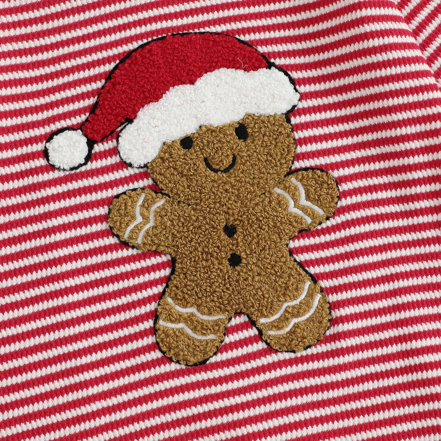Baby Boys Christmas Romper Stripe Print Gingerbread Man Embroidery Long Sleeve Round Neck Jumpsuit