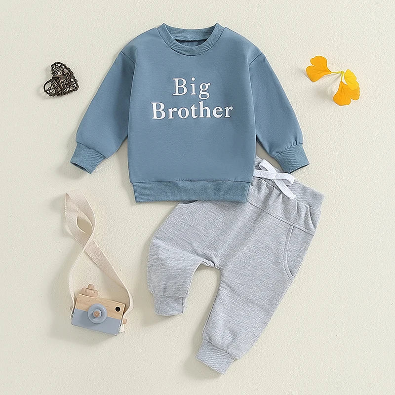 Toddler Kids Boys 2Pcs Big Brother Fall Outfit Letter Print Long Sleeve Crewneck Top and Long Pants Set