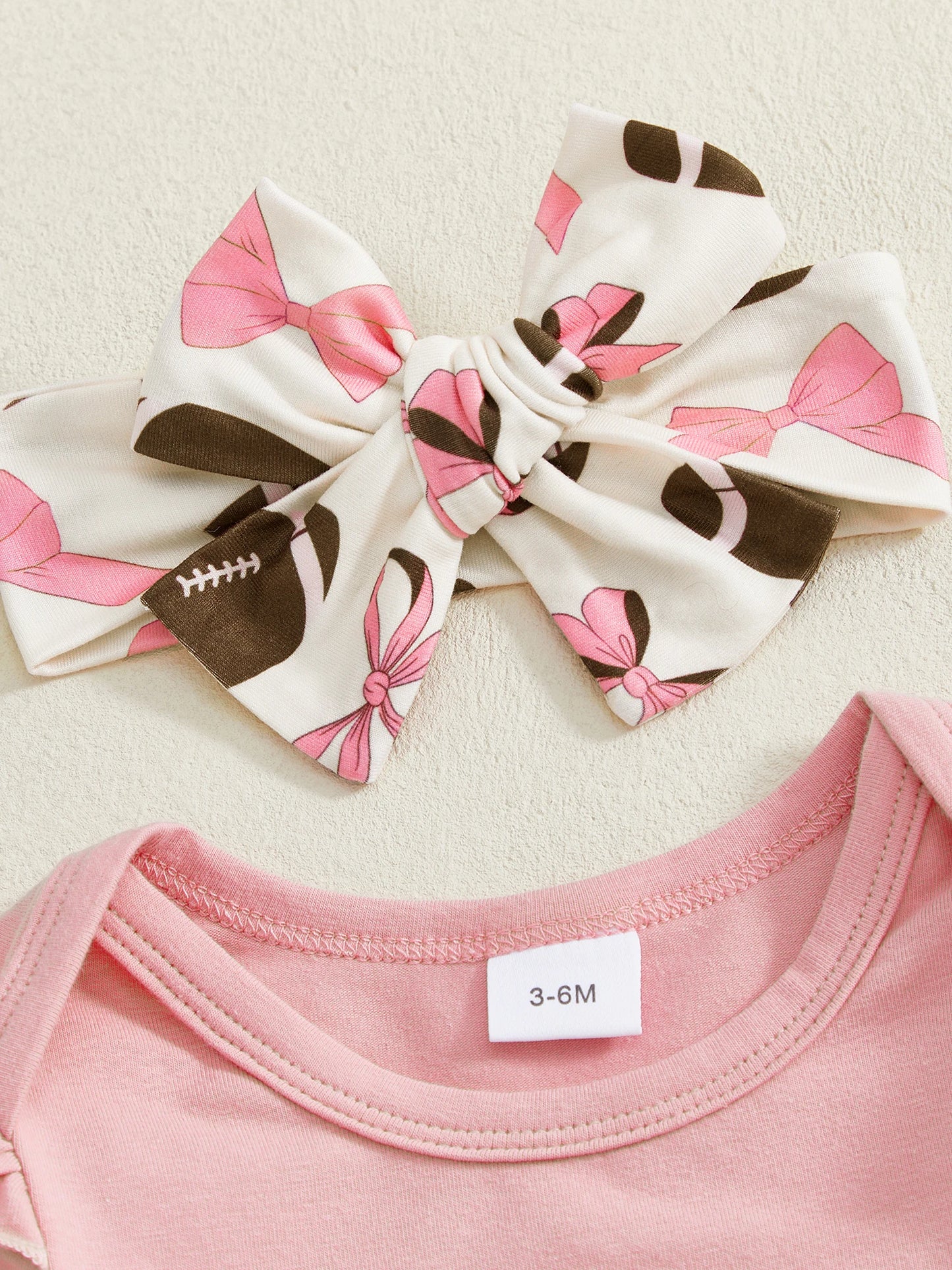 Baby Girls 3Pcs Game Day Fall Outfit Football Print Long Sleeves Romper and Elastic Flared Pants Headband Set Cute Clothes