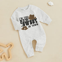 Load image into Gallery viewer, Baby Boy I&#39;m The New Cowboy In Town Western Romper Letter Print Round Neck Long Sleeve Full Length Jumpsuit Fall
