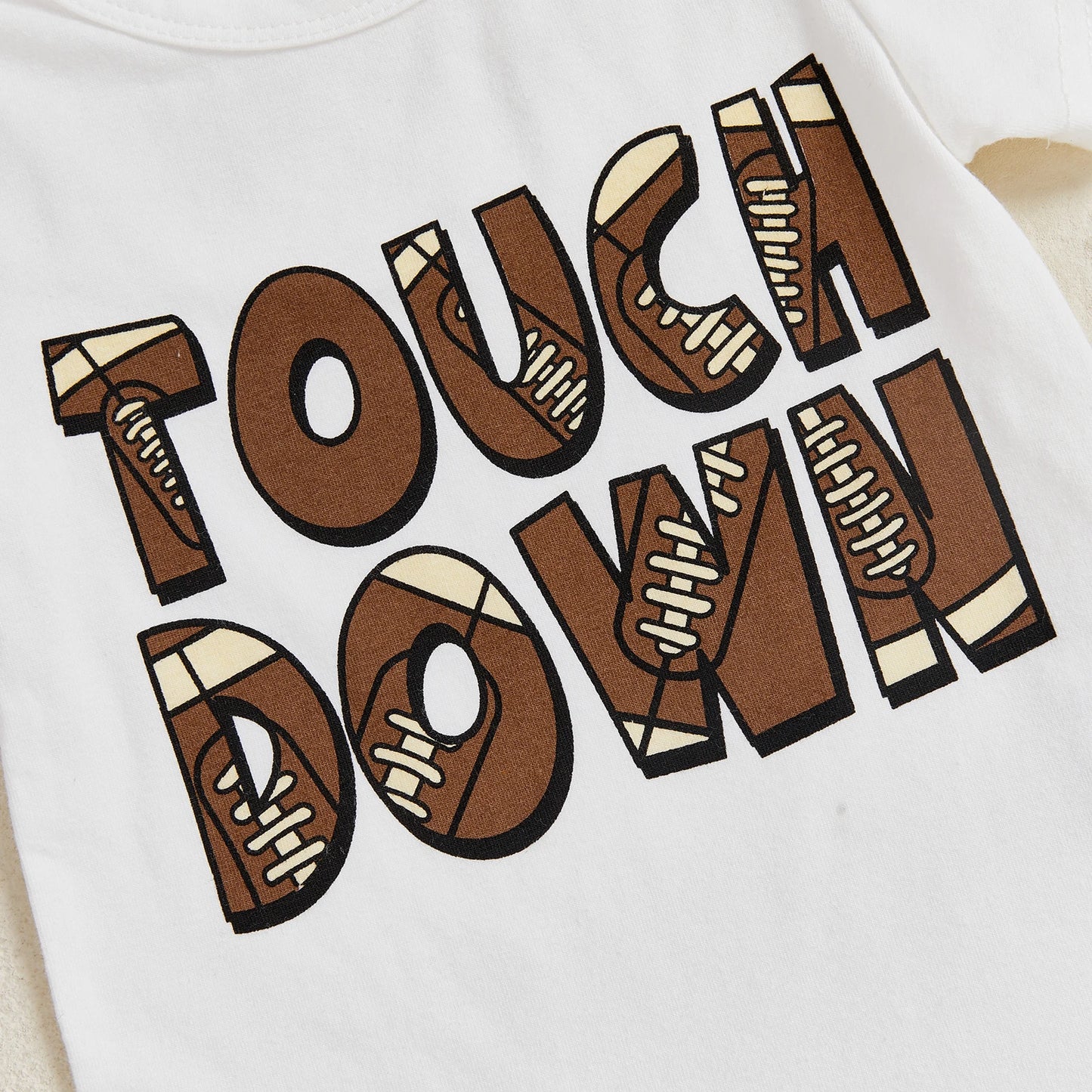Baby Girls 3Pcs Touch Down Outfit Football Letter Print Romper Skirted Shorts Skort and Headband Bow Set