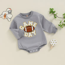 Load image into Gallery viewer, Baby Boys Girls Game Day Fall Bodysuit Letter Football Embroidery Long Sleeve Round Neck Jumpsuit Romper
