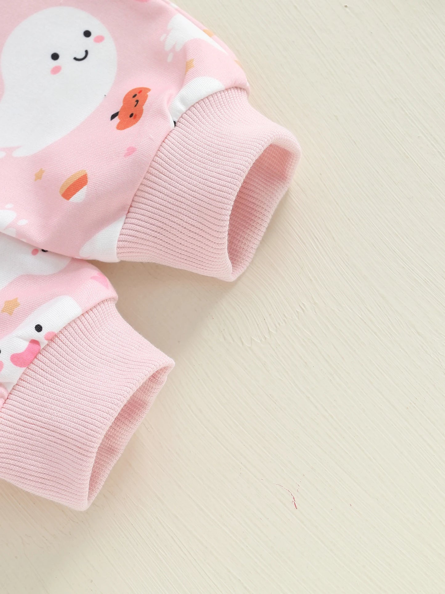 Baby Toddler Girls 2Pcs Halloween Outfit Ghost Pumpkin Print Crew Neck Long Sleeve Top and Pants Set