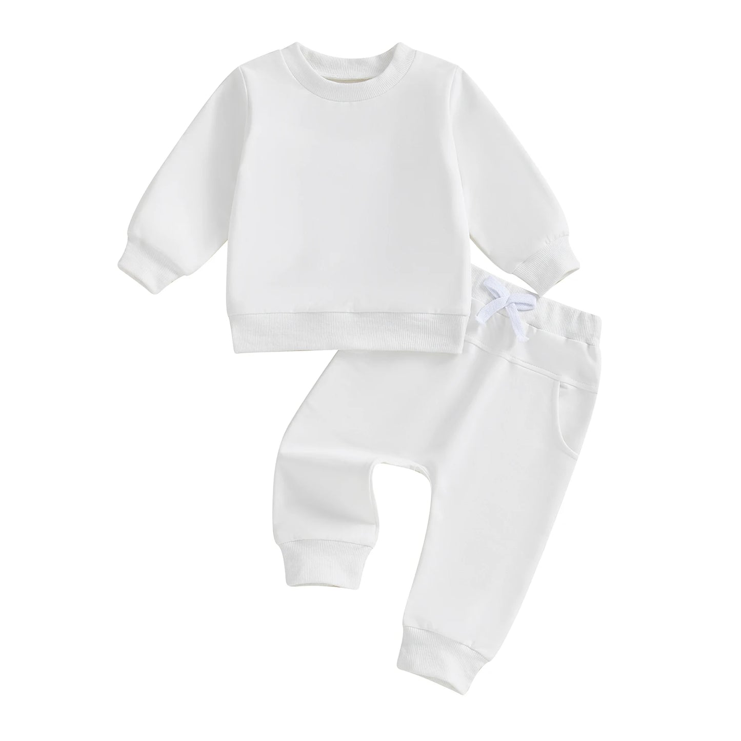Baby Toddler Boy Girl 2Pcs Spring Fall Outfit Solid Color Long Sleeve Round Neck Pullover Crewneck Top Elastic Waist Long Pants 2 Pcs Jogger Set