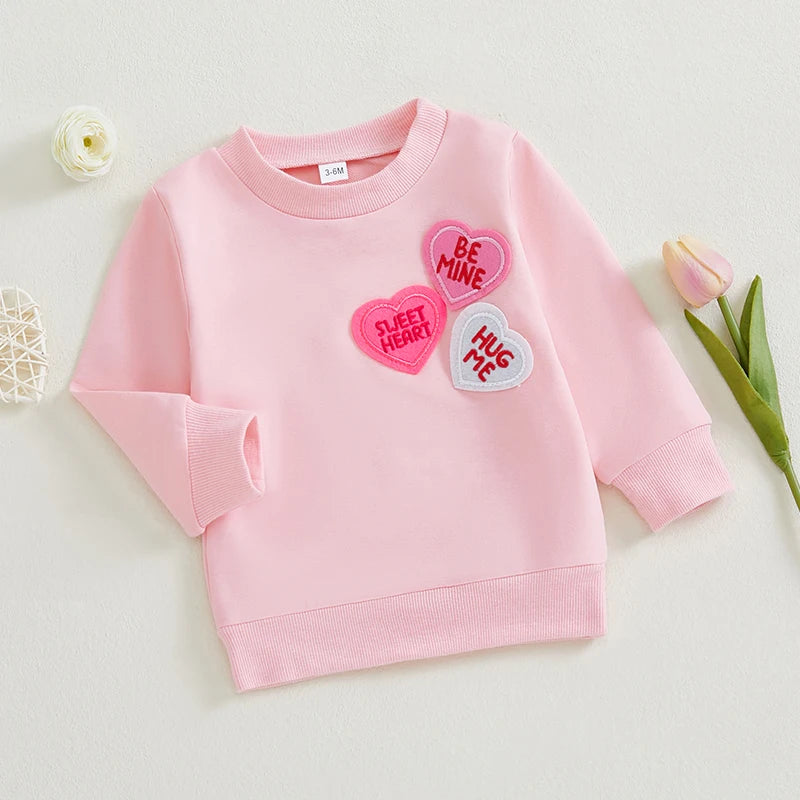 Baby Toddler Girls Boys Love You More / Candy Hearts Valentine's Day Letter Heart Long Sleeve Round Neck Valentines Tops