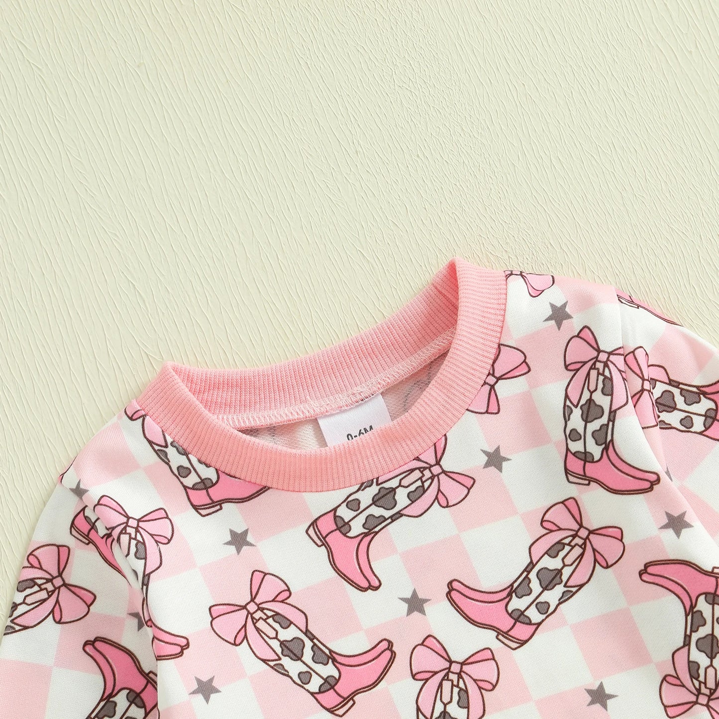 Baby Toddler Girls 2Pcs Western Outfit Boot Plaid Print Long Sleeve Top and Elastic Pants Jogger Set