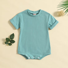 Load image into Gallery viewer, Infant Baby Boys Girls Summer Bodysuit Short Sleeve Crew Neck Solid Ribbed Jumpsuit Bubble Romper
