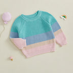 Baby Toddler Girl Sweater Contrast Color Stripes Crewneck Long Sleeve Pullover Chunky Knit Top