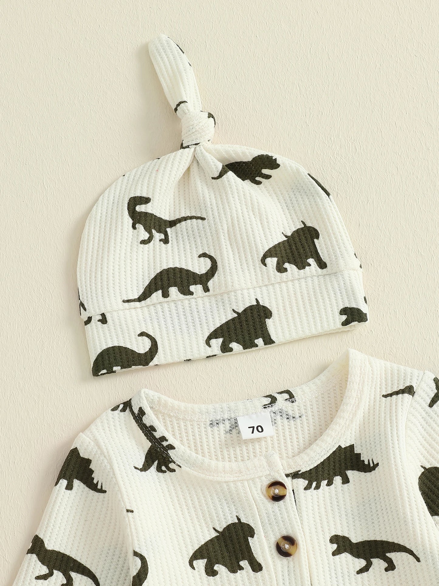 Baby Boys Girls 2Pcs  Jumpsuit Set Long Sleeve Crew Neck Dinosaur Print Fall Casual Romper with Hat