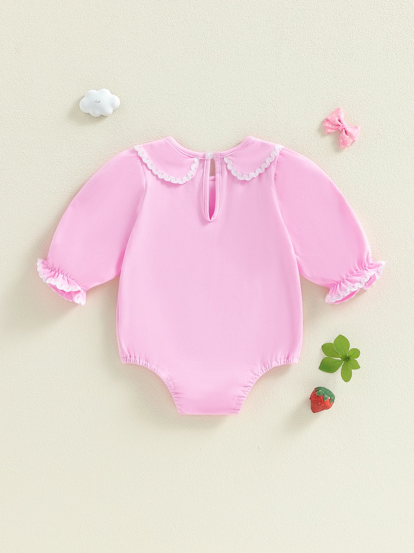 Baby Girls Spring Romper Fashionable Strawberry Flower Embroidery Long Sleeve Ruffled Doll Collar Jumpsuit