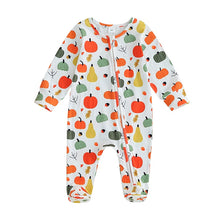 Load image into Gallery viewer, Baby Girls Boys Footed Pajamas Halloween Pumpkin Fall Print Long Sleeve Romper Zipper Jumpsuits
