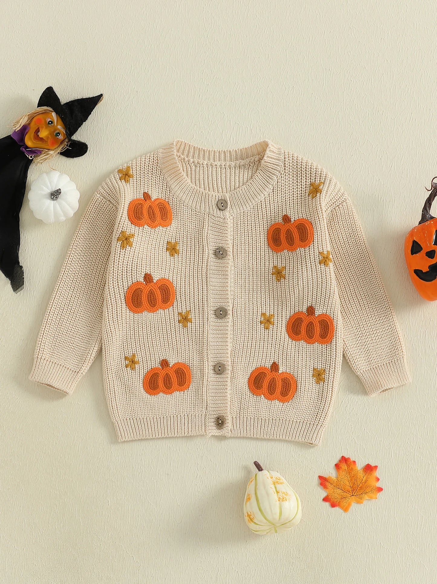Baby Toddler Girls Halloween Sweater Casual Pumpkin Pattern Infant Button Cardigan Knitwear Warm Clothes Top