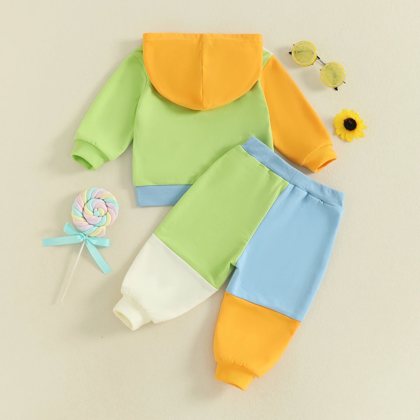 Baby Toddler Boys Girls 2Pcs Fall Outfit Loose Fit Contrast Color Long Sleeve Hoodie and Pants Jogger Set