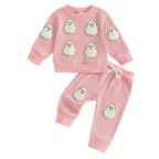 Baby Toddler Boys Girls 2Pcs Halloween Outfit Ghost Pumpkin Pattern Striped O-Neck Long Sleeve Top with Pants Jogger Set