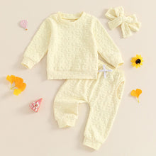 Load image into Gallery viewer, Baby Toddler Girls 3Pcs Fall Outfit Daisy Flower Embroidery Long Sleeve Top with Elastic Waist Pants Headband Set
