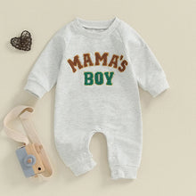 Load image into Gallery viewer, Baby Boys Mama&#39;s Boy / Little Dude Fall Romper Letter Embroidery Long Sleeve Crew Neck Full Length Jumpsuit
