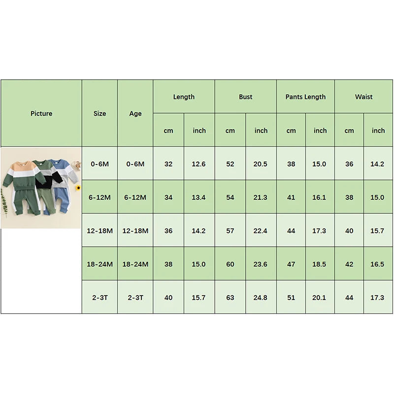 Baby Toddler Boys 2Pcs Long Sleeve Round Neck Top Drawstring Long Pants Contrast Color Outfit Set