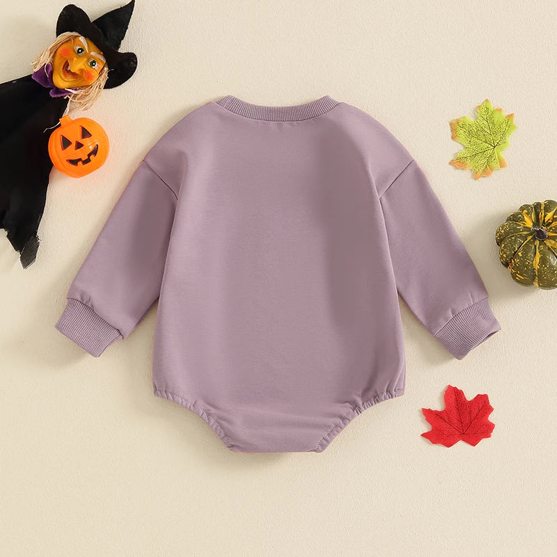 Baby Girls Boys Halloween Romper Casual Pumpkin Jack O Lantern Face Print Round Neck Long Sleeve Jumpsuit