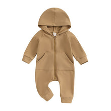 Load image into Gallery viewer, Baby Toddler Girls Boys Autumn Hooded Jumpsuit Solid Color Long Sleeve Zipper Closure Casual Romper
