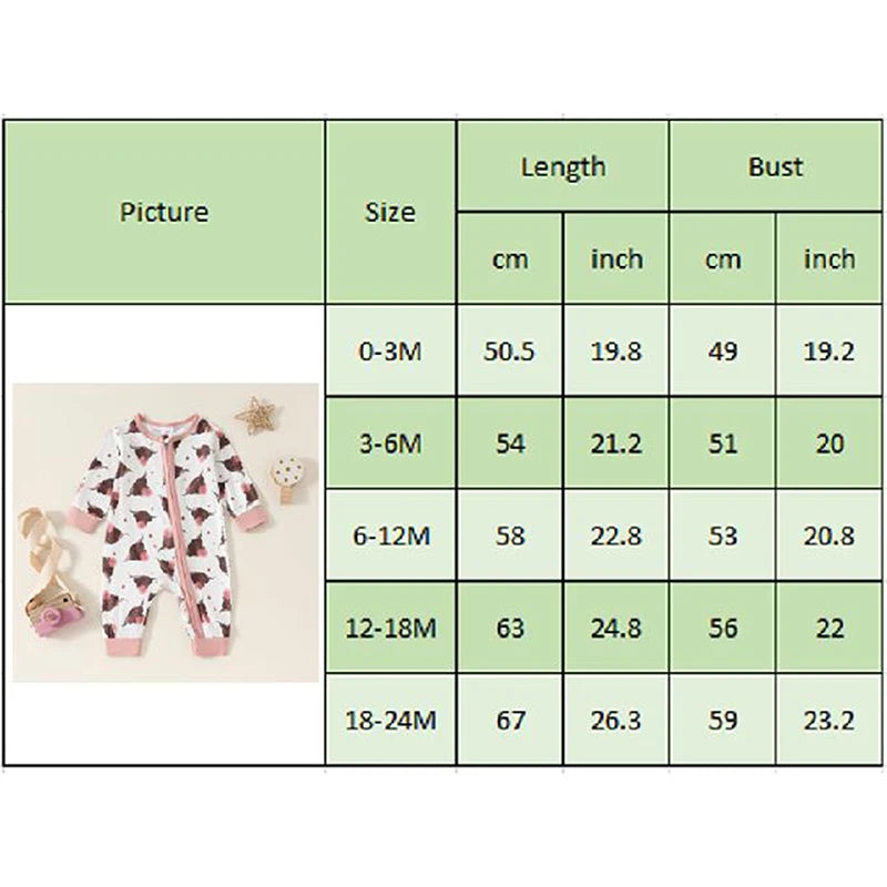 Baby Toddler Boys Girls Casual Jumpsuit Long Sleeve Cattle Head Cow Cactus Candy Cane Snowflake Print Zipper Romper