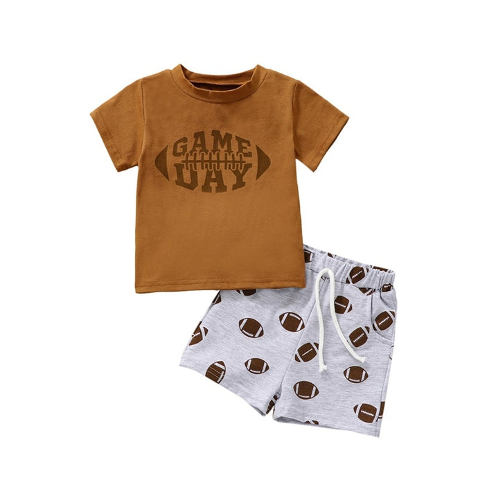 Toddler Baby Boy Girl 2Pcs Short Sleeve Letter Print T-shirt Football Pattern Shorts