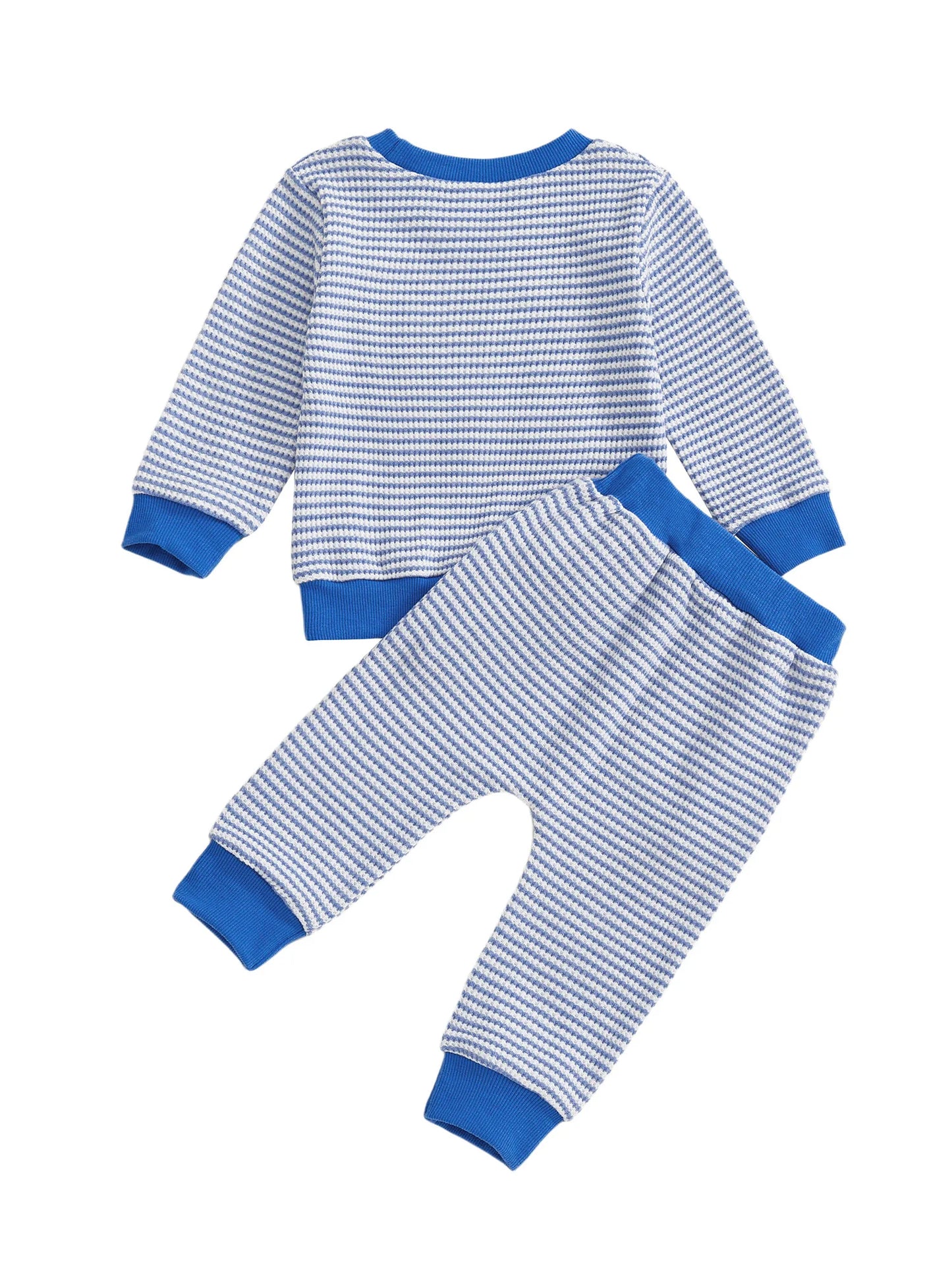 Baby Toddler Boys 2Pcs Fall Striped Outfit Letter Embroidery Long Sleeve Top and Elastic Pants Jogger Set
