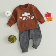 Load image into Gallery viewer, Toddler Baby Boy Girl 2Pcs Pumpkin Print Long Sleeve Crewneck Top Jogger Pant Outfit
