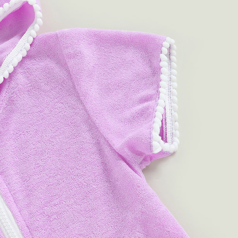 Toddler Kids Girls Swimwear Cover Up Dress Short Sleeve Zip Up Ruffles Solid Beach Dress for Kids