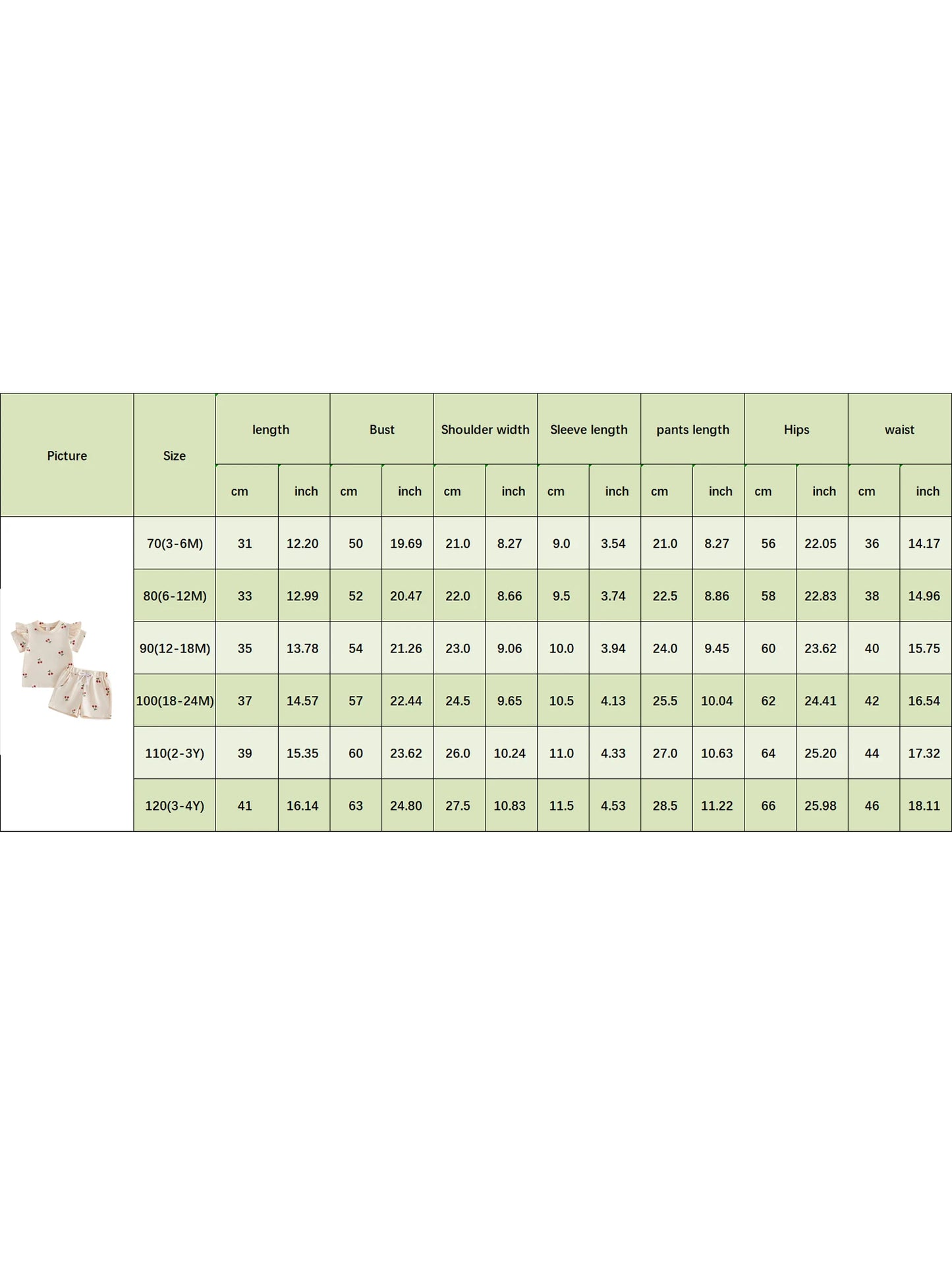 Baby Toddler Girls 2Pcs Summer Outfit Cherry Print Crew Neck Short Sleeve Top Elastic Waist Shorts Clothes Set