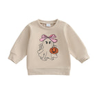 Baby Toddler Girls Boys Halloween Ghost Pumpkin Print Stylish Loose Fit Casual O-Neck Long Sleeve Pullover Top