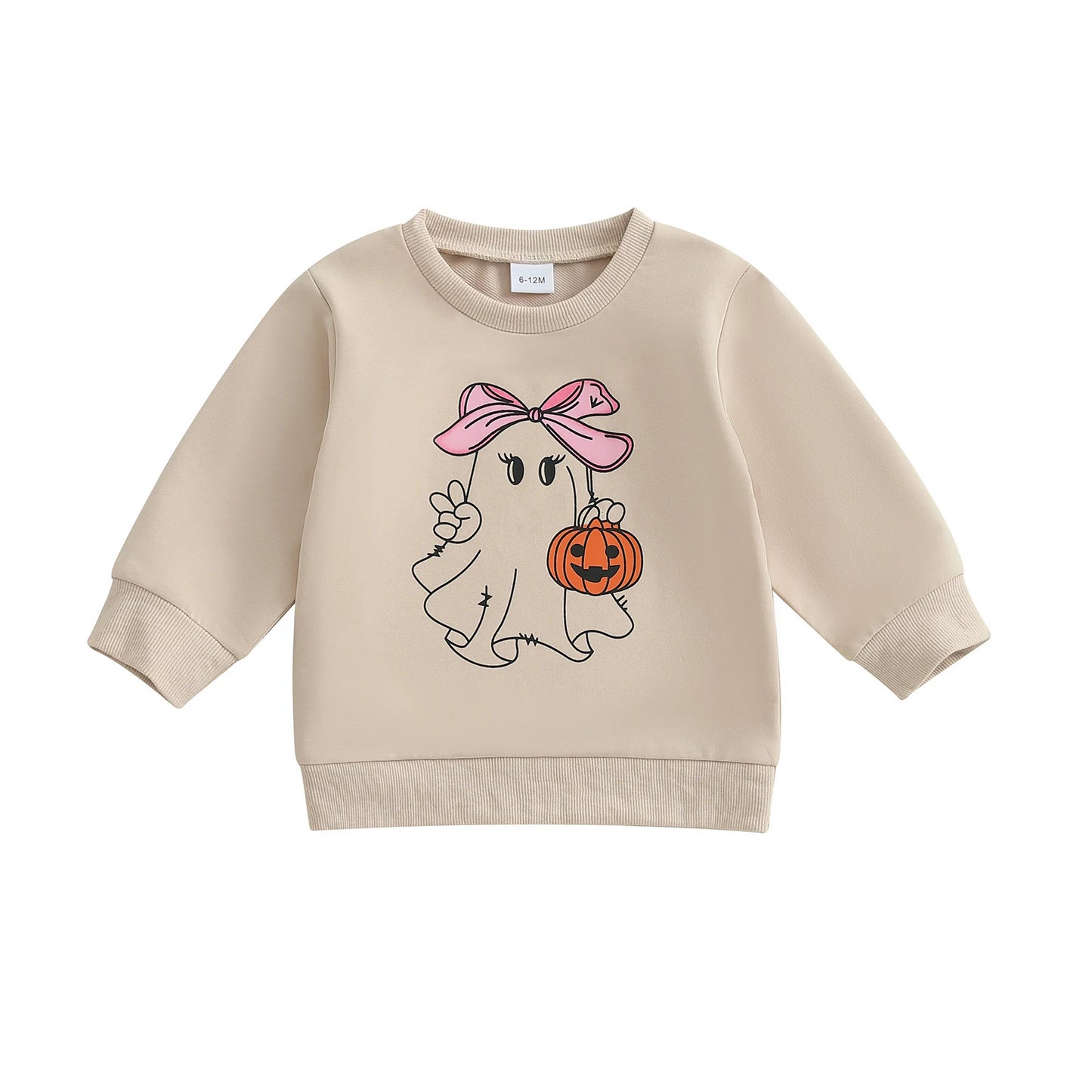 Baby Toddler Girls Boys Halloween Ghost Pumpkin Print Stylish Loose Fit Casual O-Neck Long Sleeve Pullover Top