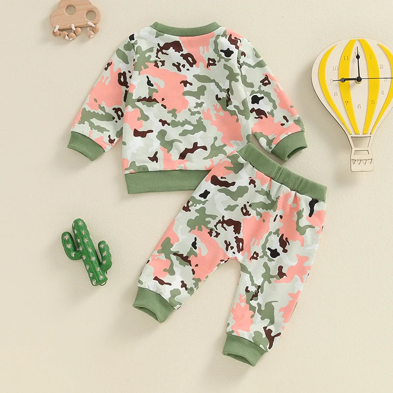 Baby Toddler Boys Girls 2Pcs Fall Clothes Camouflage Print Long Sleeve Top and Elastic Pants Outfit Set