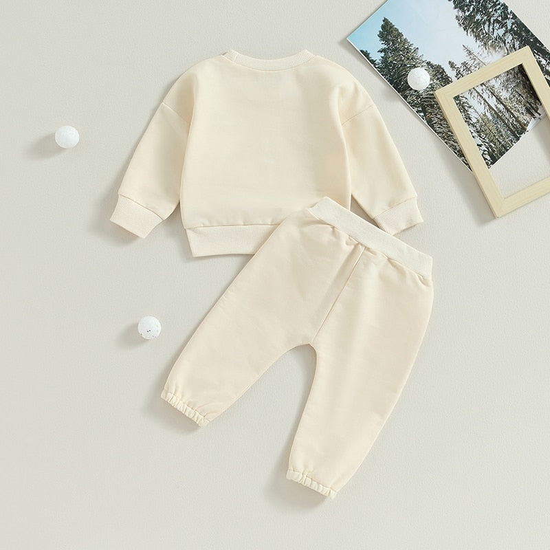 Baby Toddler Girls Boys 2Pcs Fall Sets Solid Long Sleeve Tops Pants Outfit