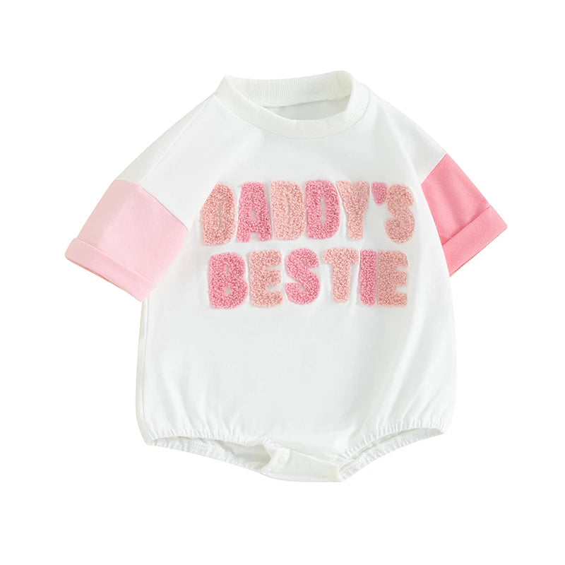 Baby Girl Daddy's Bestie Embroidery Letters Romper Short Sleeve Bodysuit Father Gift Clothes