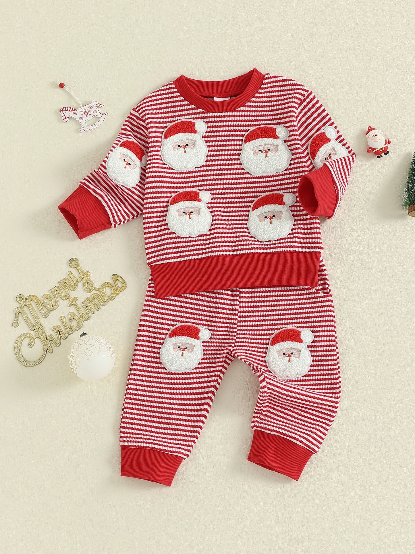 Baby Toddler Boys 2Pcs Christmas Outfits Long Sleeve Stripes Print Top and Pants Jogger Set Winter Clothes