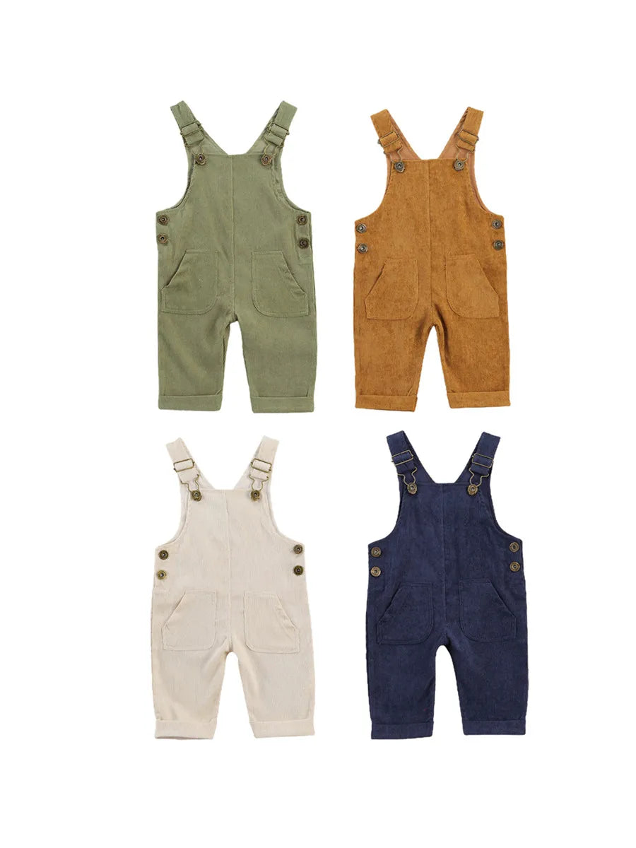 Baby Toddler Boys Girls Suspender Pants Jumpsuit With Buttons Fit Solid Color Overalls Romper