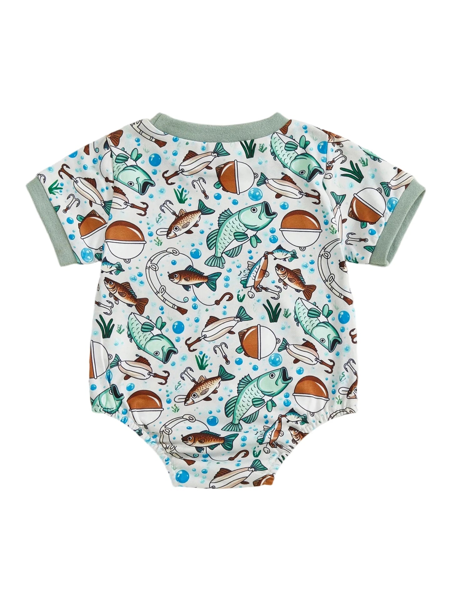 Baby Boy Daddy's Buddy / Boy Romper Adorable Fish Print Letter Embroidery Short Sleeve Round Neck Jumpsuit