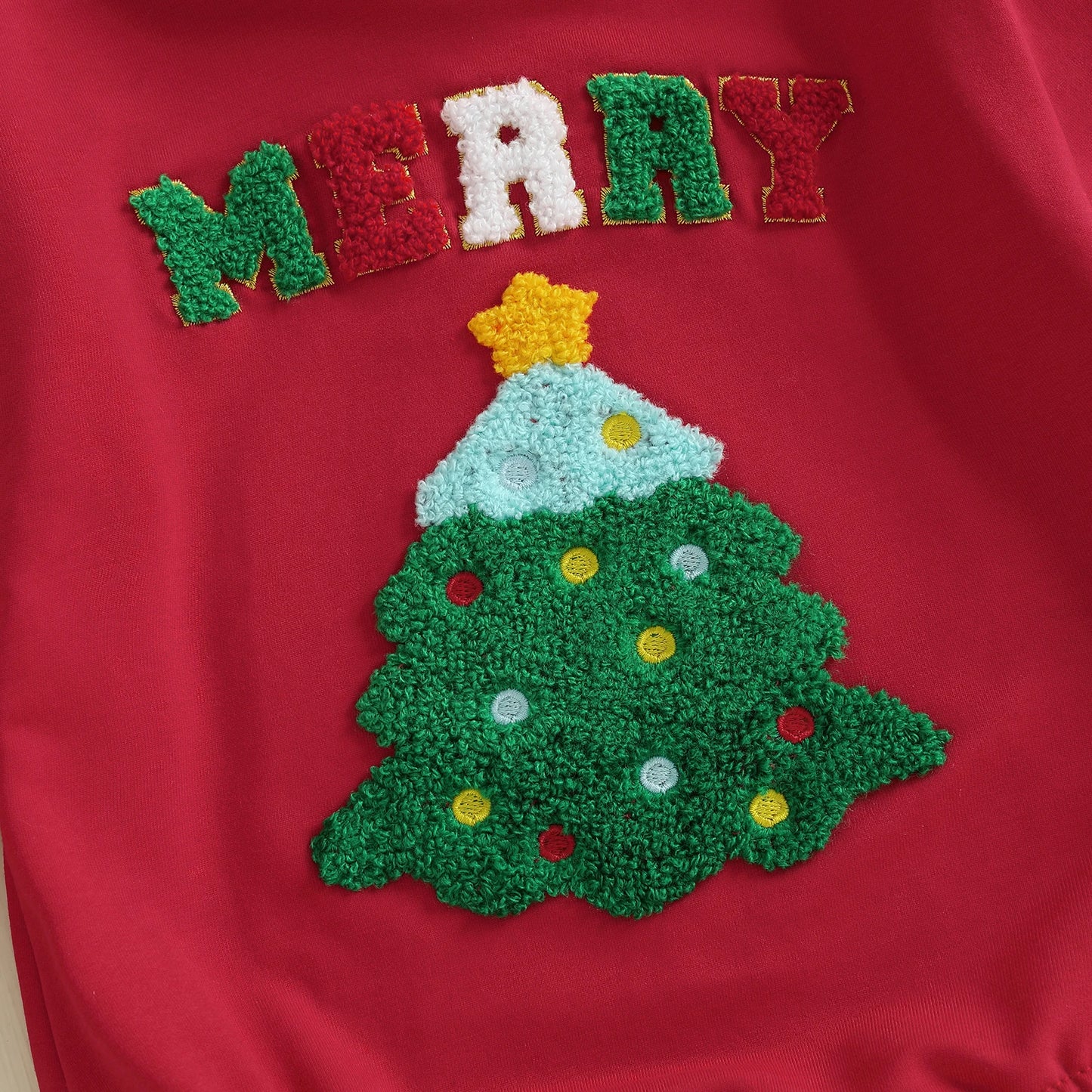 Baby Girl Boy Merry Romper Long Sleeve Round Neck Letter Christmas Tree Embroidery Bubble Jumpsuit
