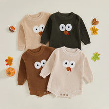 Load image into Gallery viewer, Baby Toddler Girls Boys Thanksgiving Knit Romper Turkey Embroidery Long Sleeves Round Neck Sweater Jumpsuit
