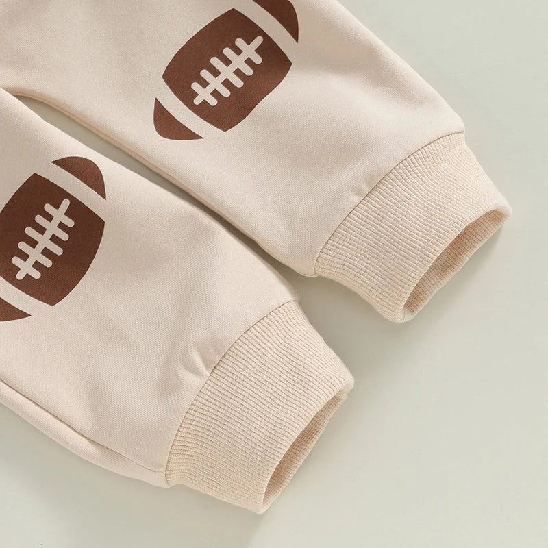 Baby Toddler Boys Girls 2Pcs Football Print Long Sleeve Round Neck Top Drawstring Pockets Long Pants Outfit Set