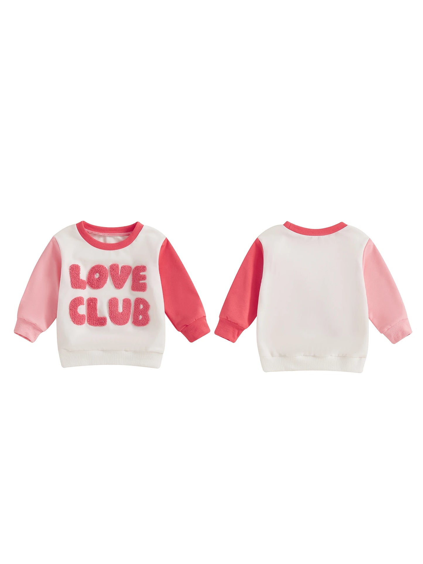 Baby Toddler Kids Girls LOVE CLUB Valentine's Day Letter Embroidered Contrast Color Long Sleeve O-Neck Casual Top