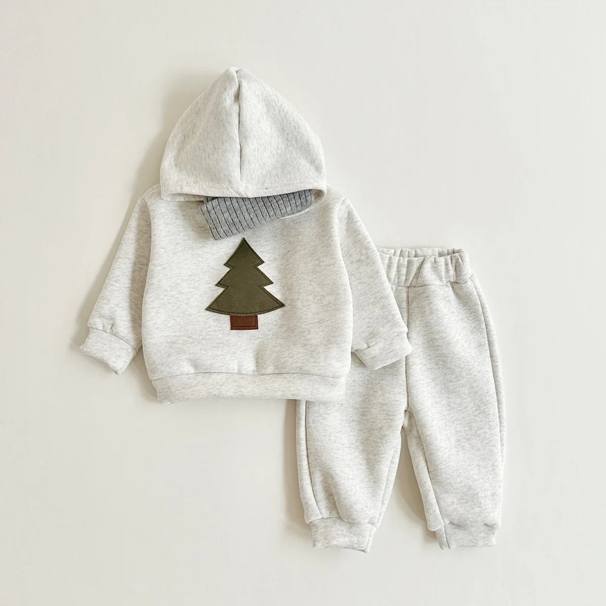 Baby Toddler Boys Girls 2Pcs Jogger Set Hooded Christmas Tree Embroidery Long Sleep Top Hoodie + Pants Winter Outfit