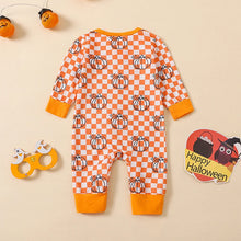 Load image into Gallery viewer, Baby Boys Girls Halloween Romper Pumpkin Print Long Sleeve Full Length Zipper Jumpsuit for Fall
