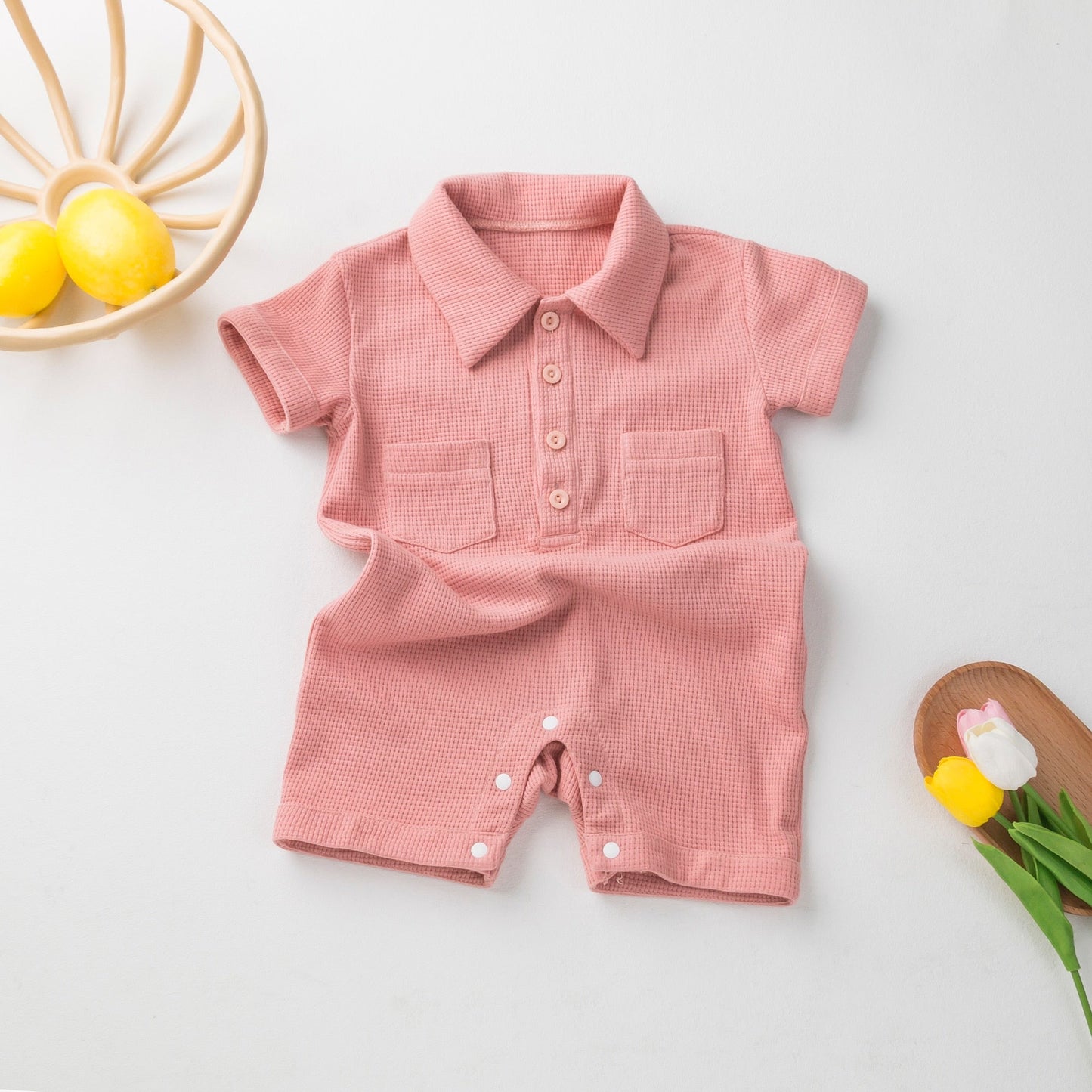 Baby boy Waffle Short Sleeve Romper