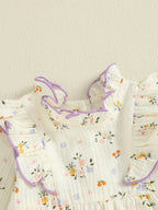 Baby Girl Fall Bubble Romper Floral Print Long Sleeve Frill Mock Neck Ruffled Jumpsuit