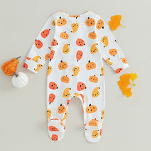 Load image into Gallery viewer, Baby Girls Boys Footed Pajamas Halloween Pumpkin Fall Print Long Sleeve Romper Zipper Jumpsuits
