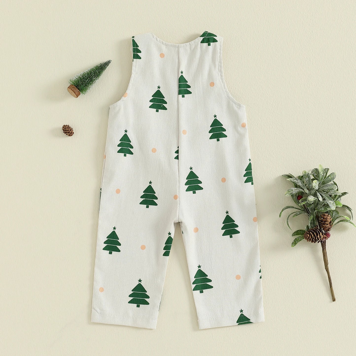 Baby Toddler Girls Boys Christmas Overalls Romper Christmas Tree Print Sleeveless Jumpsuit Suspender Pants