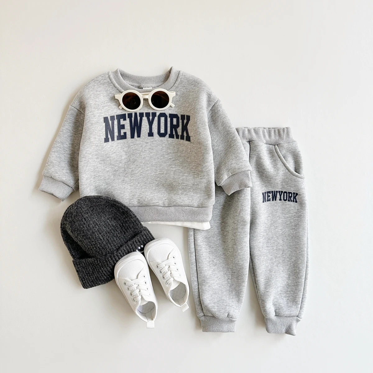 Baby Toddler Boys Girls 2Pcs New York Jogger Set Long Sleeve Print Letter Crewneck Top + Pants Outfit